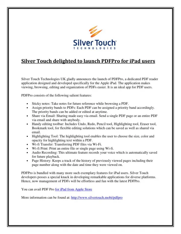 Silver touch delighted to launch pdfpro for ipad users