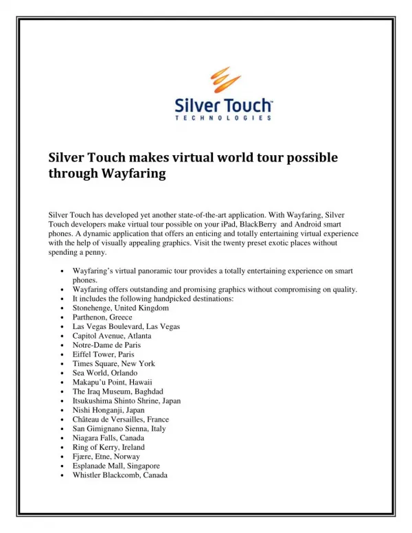 Silver touch makes virtual world tour possible through wayfaring
