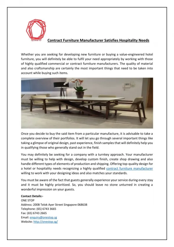 Contract Furniture Manufacturer Satisfies Hospitality Needs