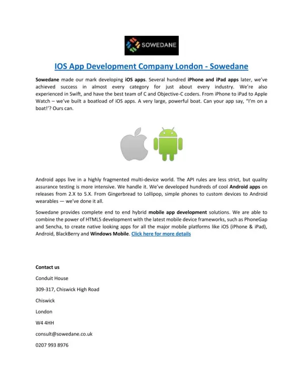 IOS App Development Company London - Sowedane