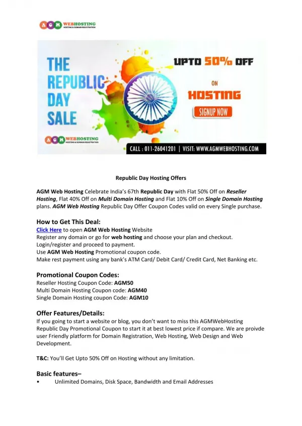 Republic Day Offer - Free Hosting with .COM Domain