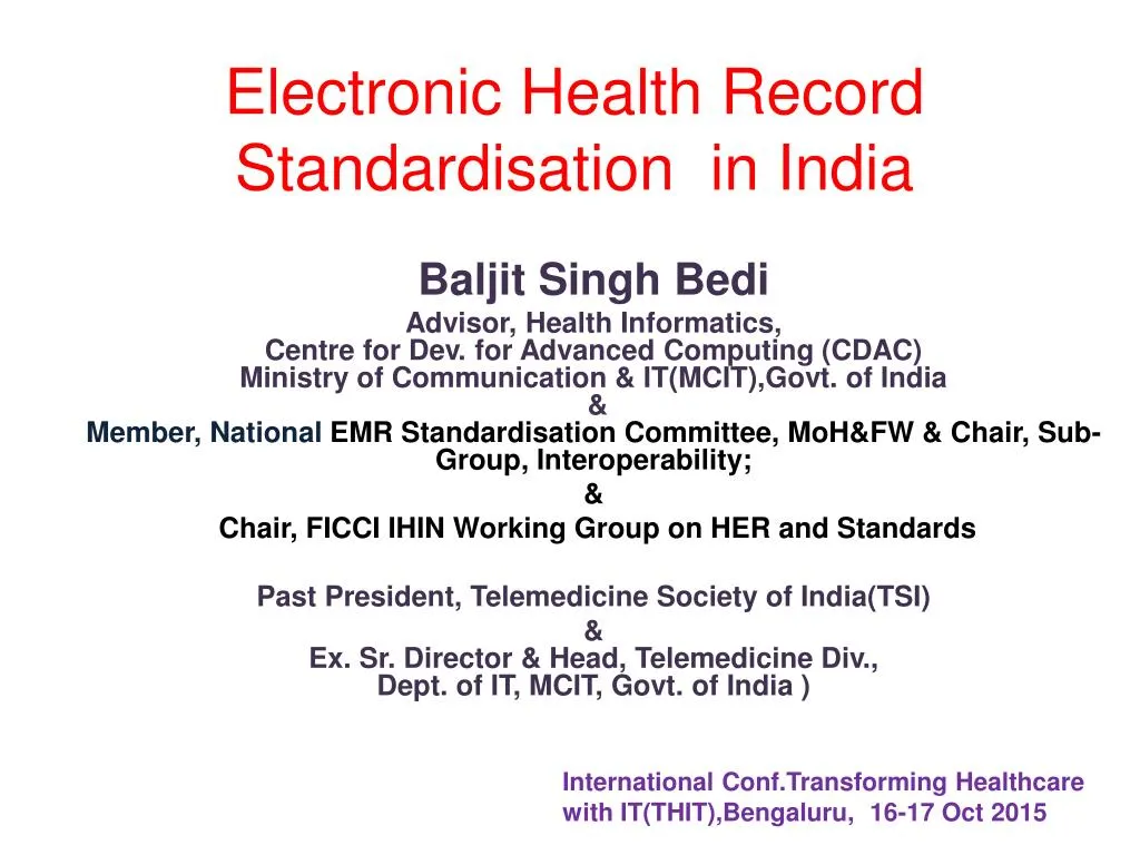 electronic health record standardisation in india
