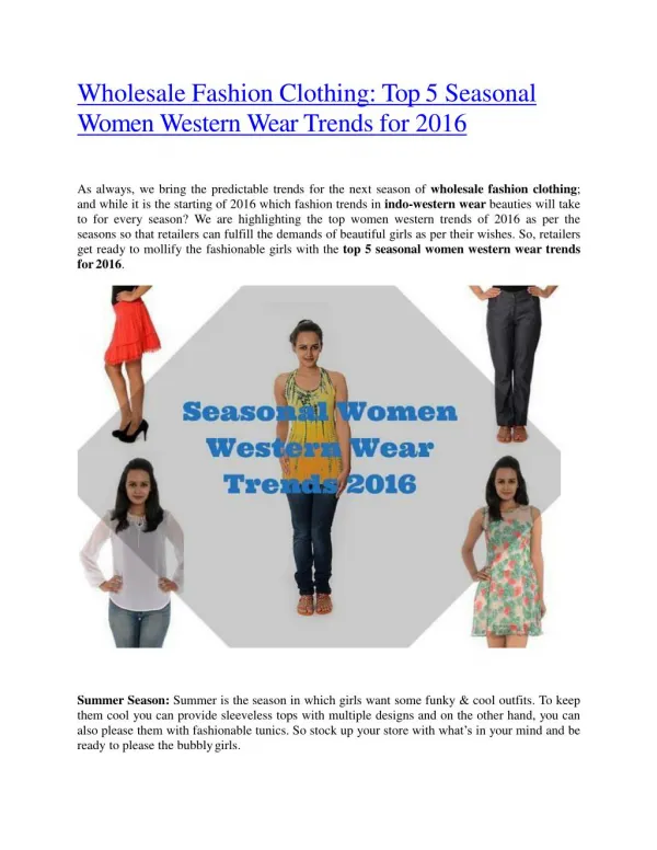 Wholesale Fashion Clothing: Top 5 Seasonal Women Western Wear Trends for 2016
