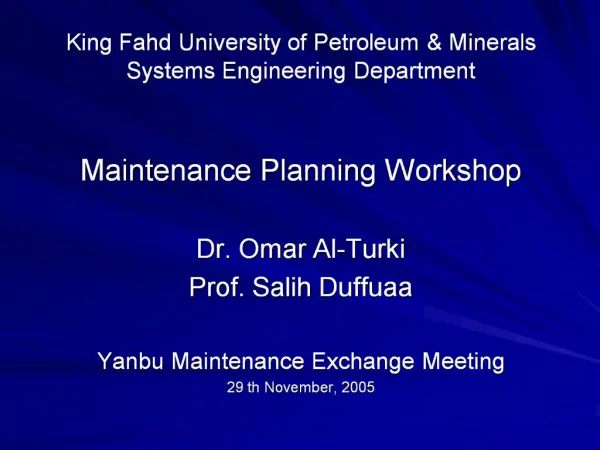 King Fahd University of Petroleum Minerals Systems Engineering Department
