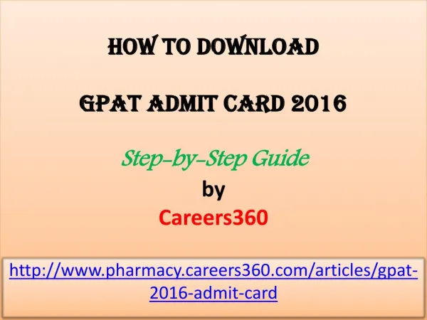 Download GPAT Admit Card 2016 - Step by Step Guide