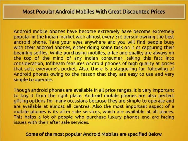 Most Popular Android Mobiles With Great Discounted Prices