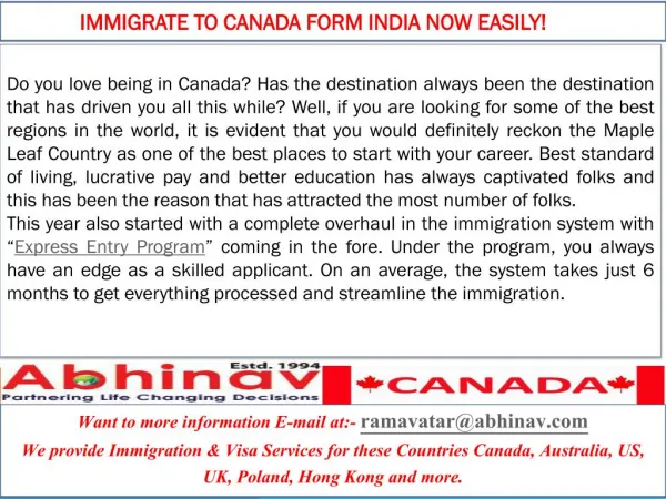 Immigrate to Canada form India Now easily!