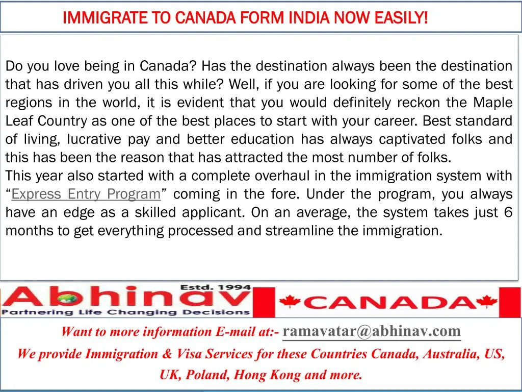 immigrate to canada form india now easily