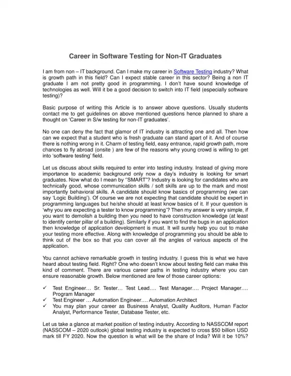 Career in Software Testing for Non-IT Graduates