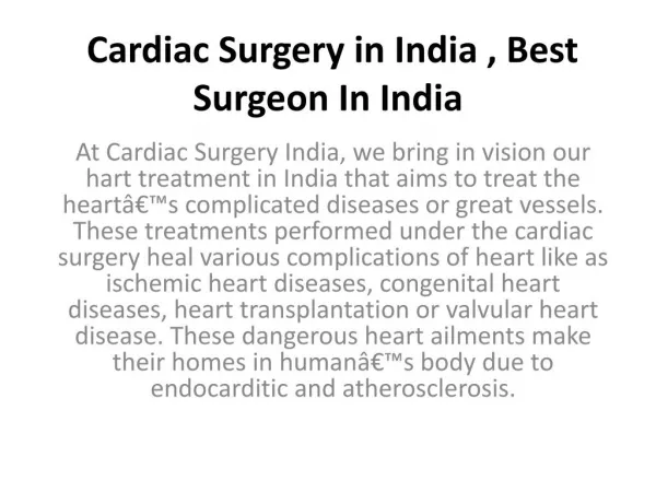 Cardiac Surgery in India , Best Surgeon In India