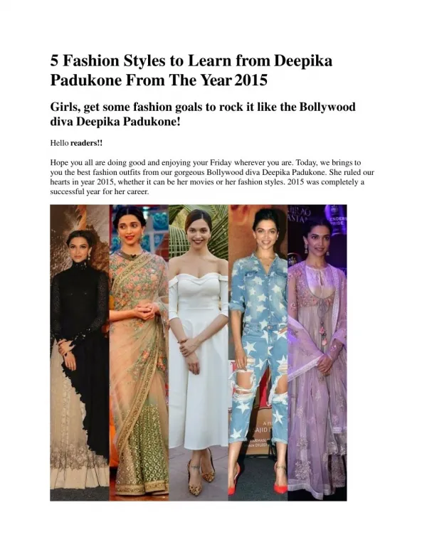 5 Fashion Styles to Learn from Deepika Padukone From Year 2015
