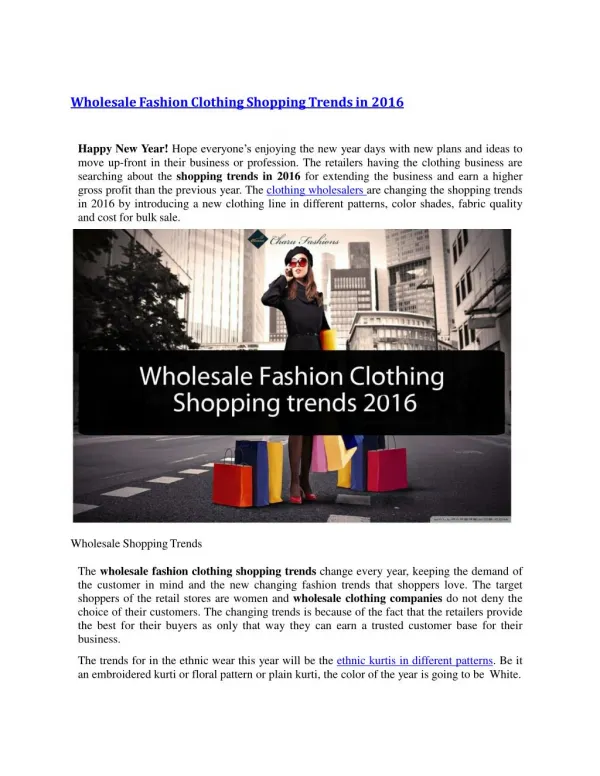 Wholesale Fashion Clothing Shopping Trends in 2016