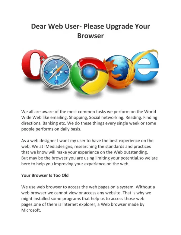 Dear Web User- Please Upgrade Your Browser