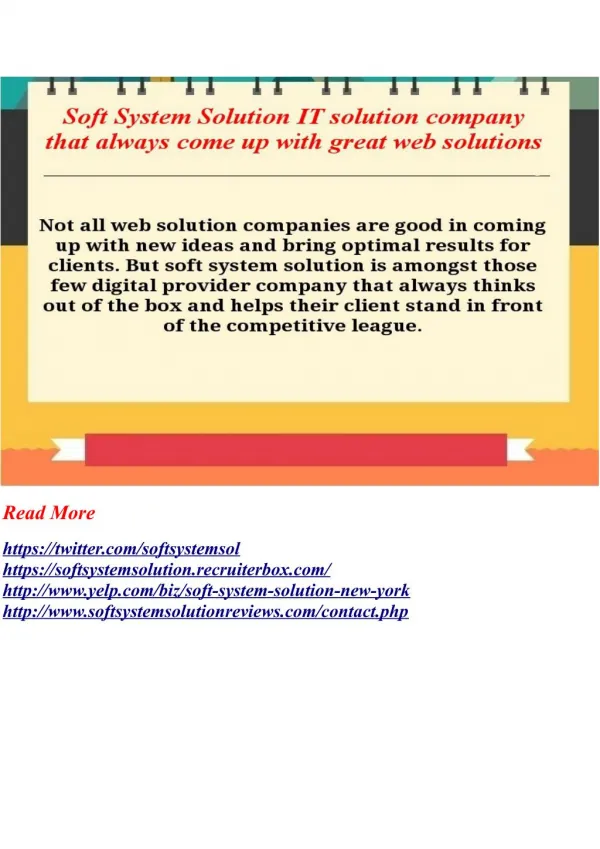 Soft System Solution IT solution company that always come up with great web solutions