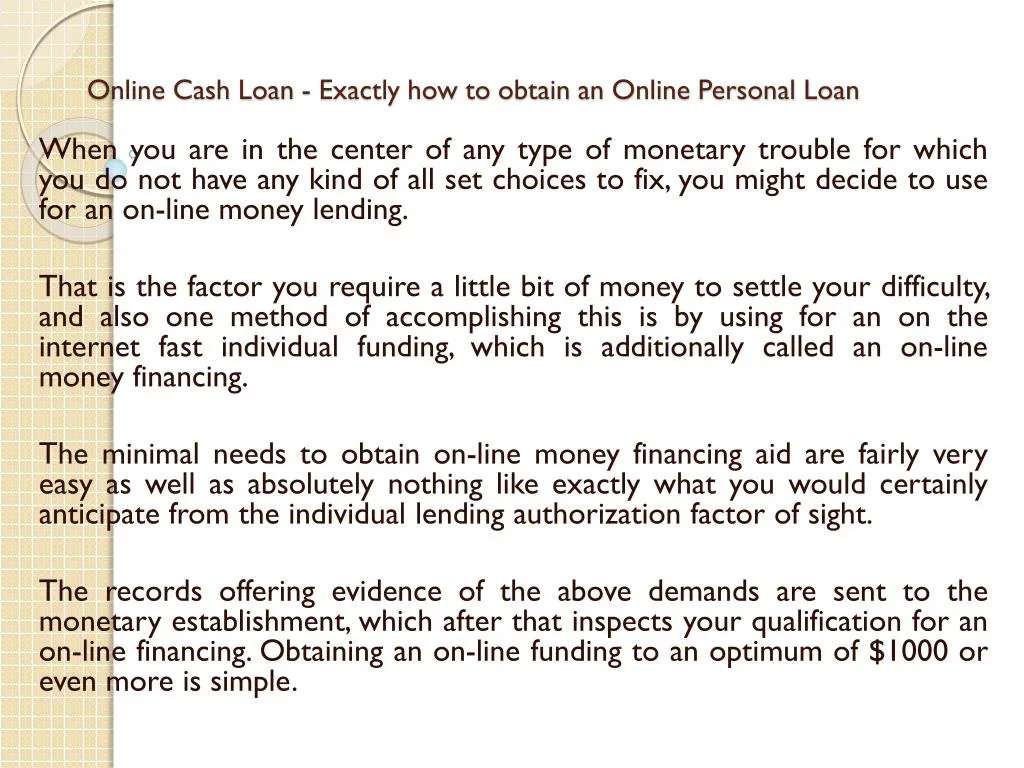 online cash loan exactly how to obtain an online personal loan