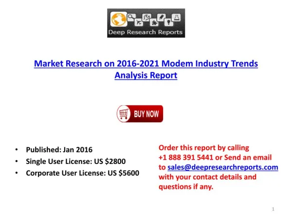 Global Modem Market Analysis Report 2016 Focus on Industry statistics