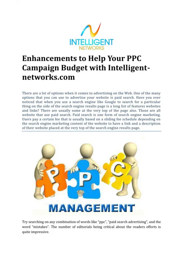 Enhancements to Help Your PPC Campaign Budget with Intelligent-networks.com