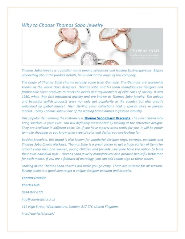 Why to Choose Thomas Sabo Jewelry