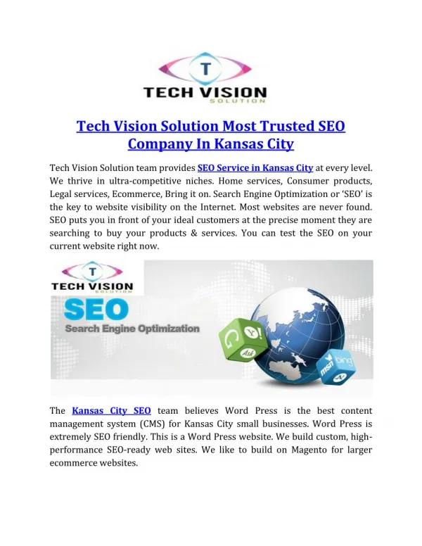 Tech Vision Solution Most Trusted SEO Company In Kansas City
