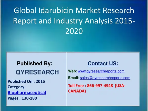 Global Idarubicin Market 2015 Industry Growth, Outlook, Development and Analysis