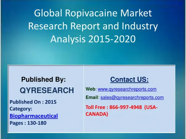 Global Ropivacaine Market 2015 Industry Analysis, Research, Trends, Growth and Forecasts