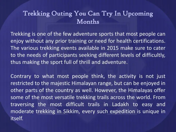 Trekking Expeditions You Can Try In Upcoming Months