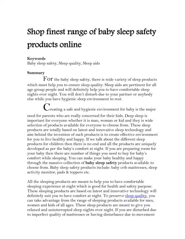 Shop finest range of baby sleep safety products online