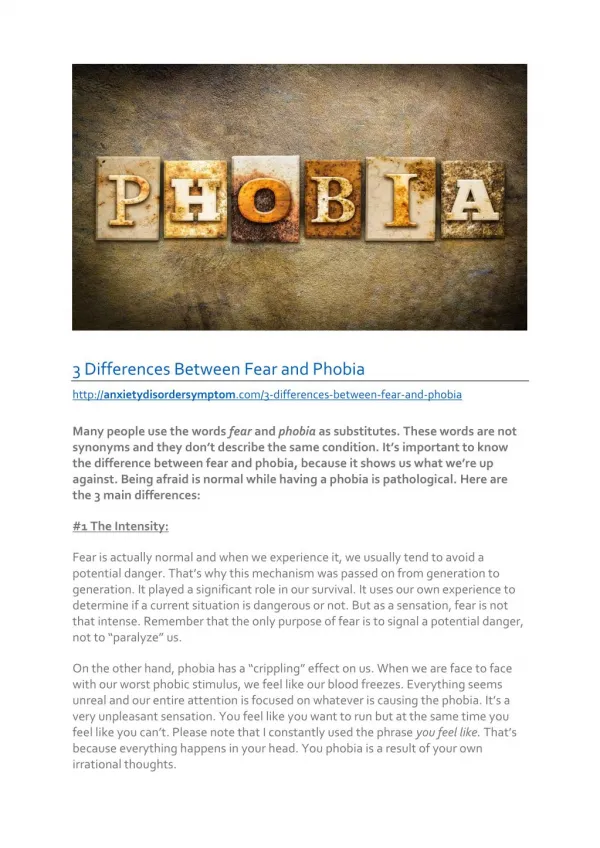 3 Differences Between Fear and Phobia