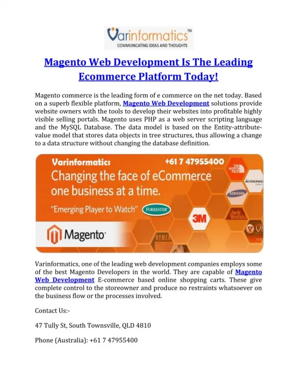 Magento Web Development Is The Leading Ecommerce Platform Today!