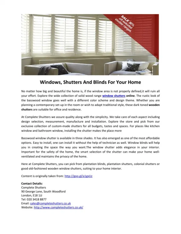 Windows, Shutters And Blinds For Your Home