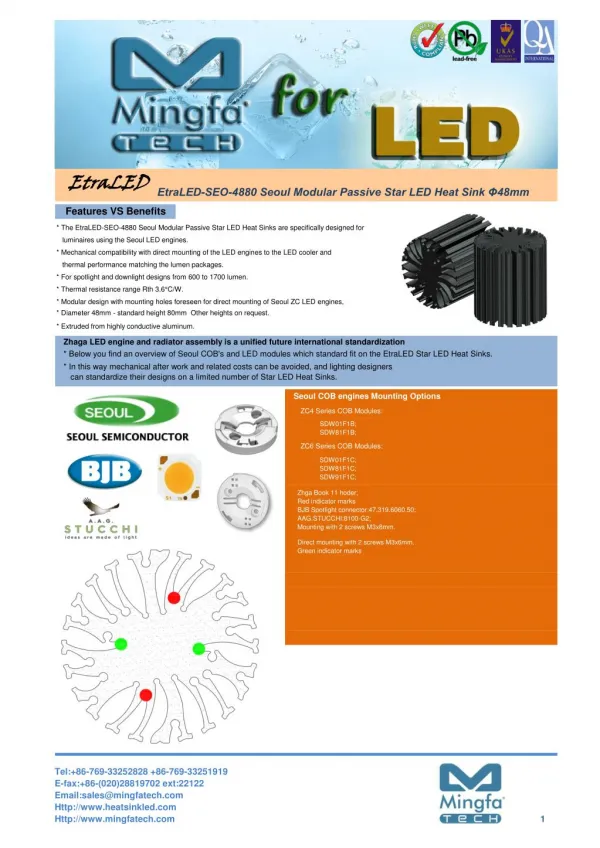 EtraLED-SEO-4880 for Seoul Modular Passive LED Cooler ?48mm