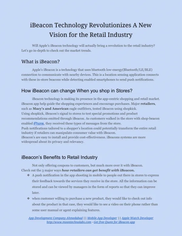 iBeacon Technology Revolutionizes A New Vision for the Retail Industry