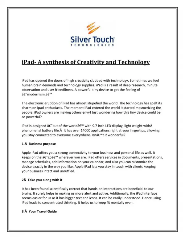 iPad- A synthesis of Creativity and Technology