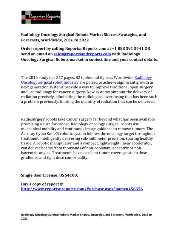 Radiology Oncology Surgical Robots Industry to Reach $7.3 Billion by 2022