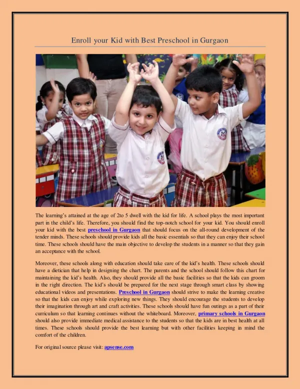 Enroll your Kid with Best Preschool in Gurgaon