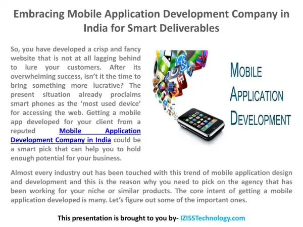 Embracing Mobile Application Development Company in India for Smart Deliverables