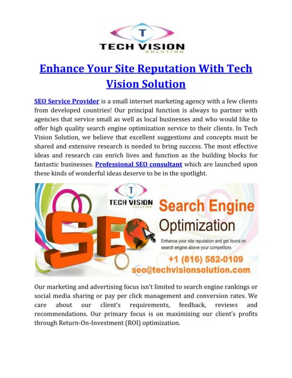 Enhance Your Site Reputation With Tech Vision Solution