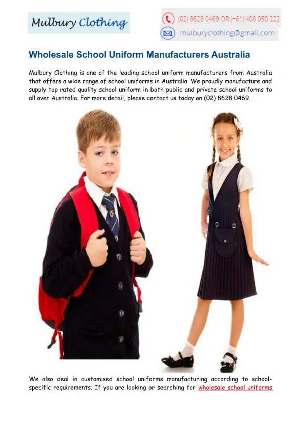 School Uniform Manufacturers Australia