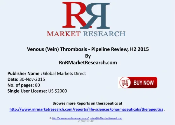 Venous (Vein) Thrombosis Pipeline Review H2 2015