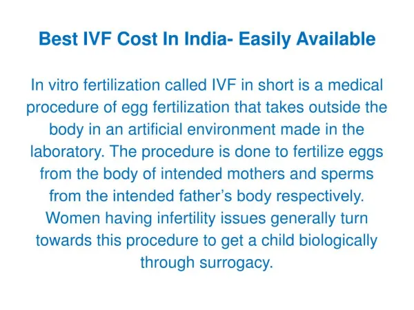 Best IVF Cost In India- Easily Available