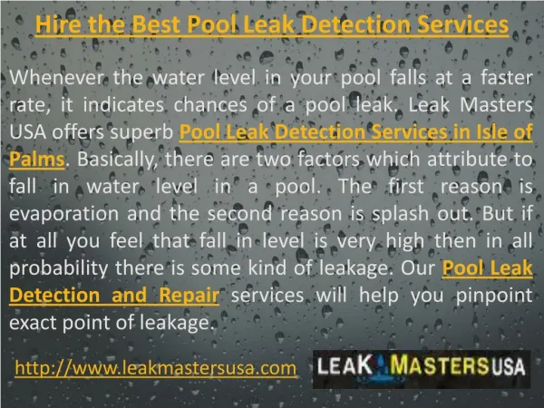 Hire the Best Pool Leak Detection Services