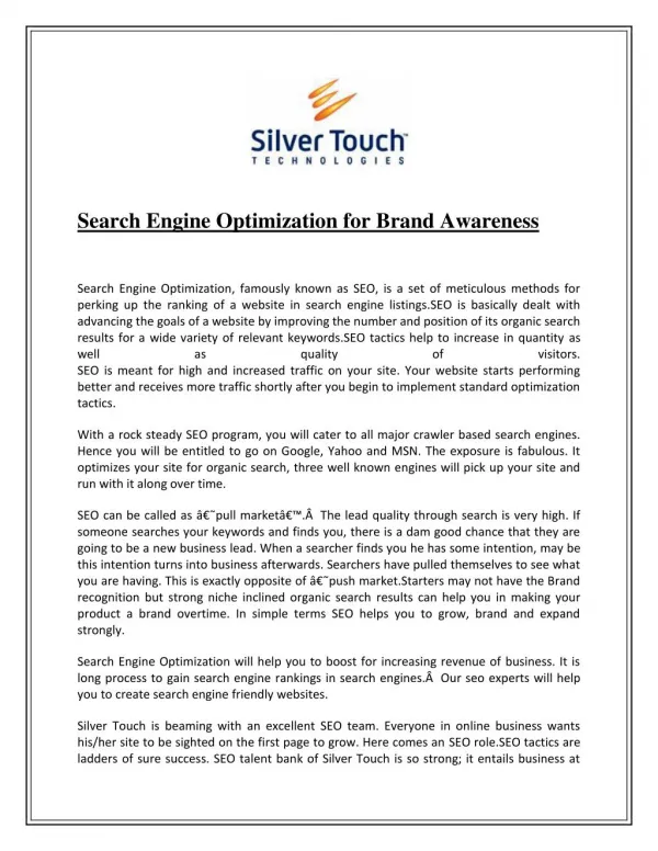 Search Engine Optimization for Brand Awareness