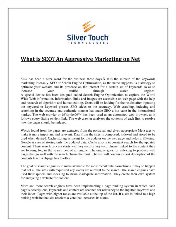 What is SEO? An Aggressive Marketing on Net