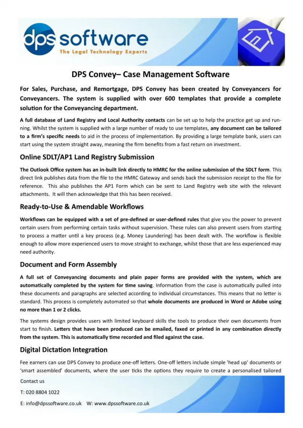 DPS Conveyancing Case Management Software