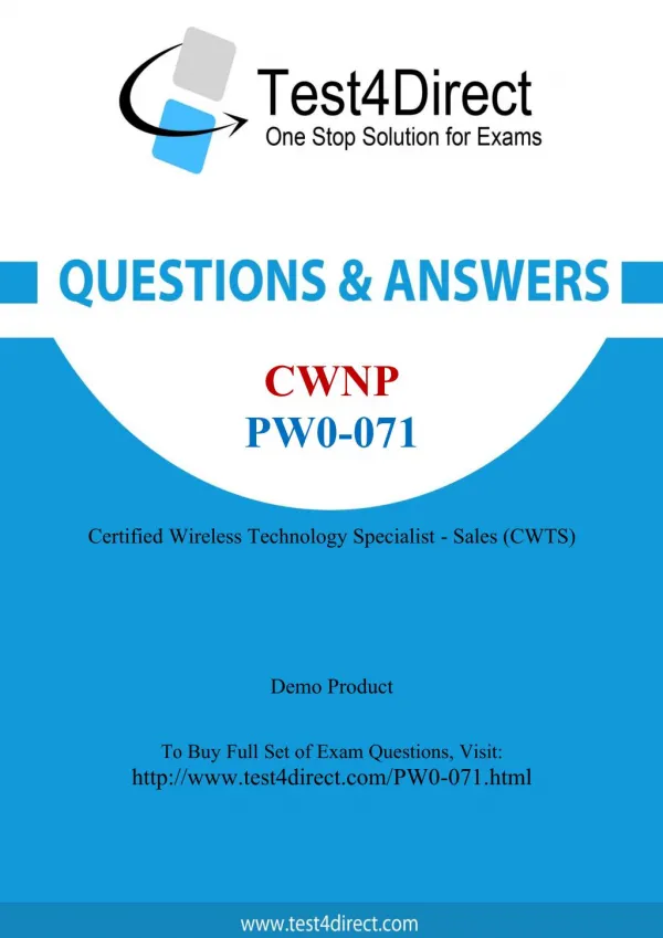 CWNP PW0-071 CWTS Real Exam Questions