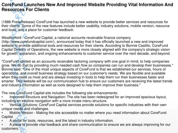 CoreFund Launches New And Improved Website Providing Vital Information And Resources For Clients