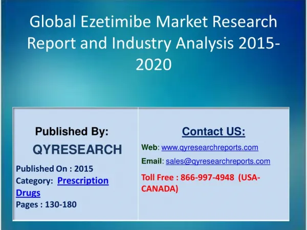 Global Ezetimibe Market 2015 Industry Growth, Trends, Development, Research and Analysis