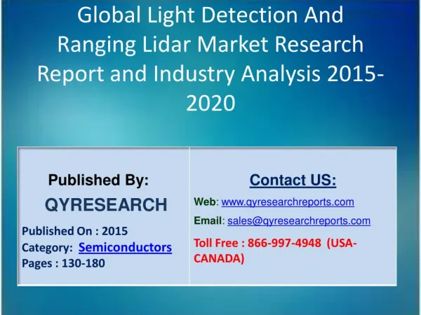 Global Light Detection And Ranging Lidar Market 2015 Industry Growth, Trends, Development, Research and Analysis
