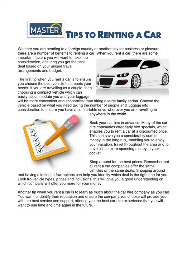 TIPS TO RENTING A CAR