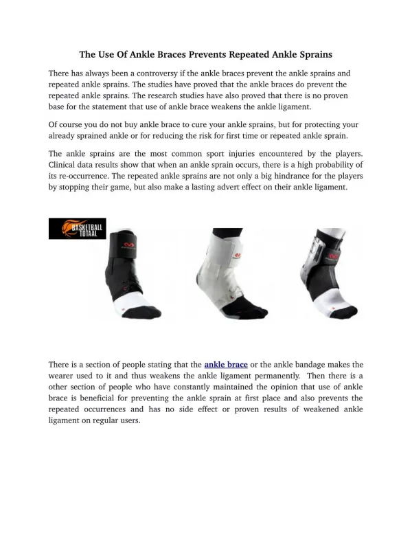 The Use Of Ankle Braces Prevents Repeated Ankle Sprains